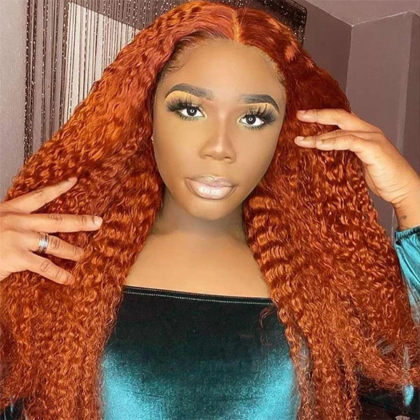 Ginger Wig Deep Curly Wig Orange Ginger 4x4 Lace Closure Wig