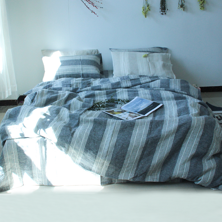 4pcs | Striped 100% Flax Linen Duvet Cover Set-ChouChouHome