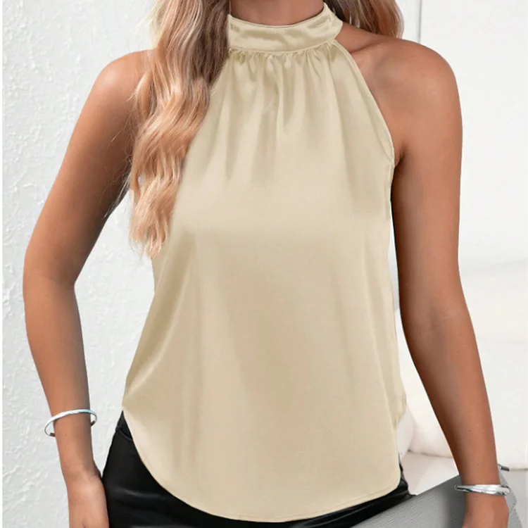 Women's Casual Satin Solid Color Sleeveless Halter Top