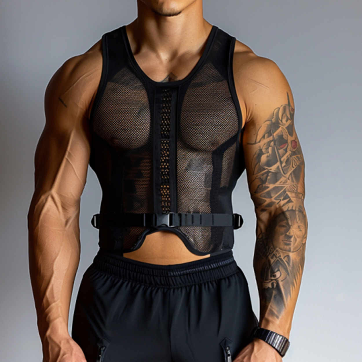 Men's Personalized Transparent Mesh Fitness Sleeve Vest / TECHWEAR CLUB / Techwear