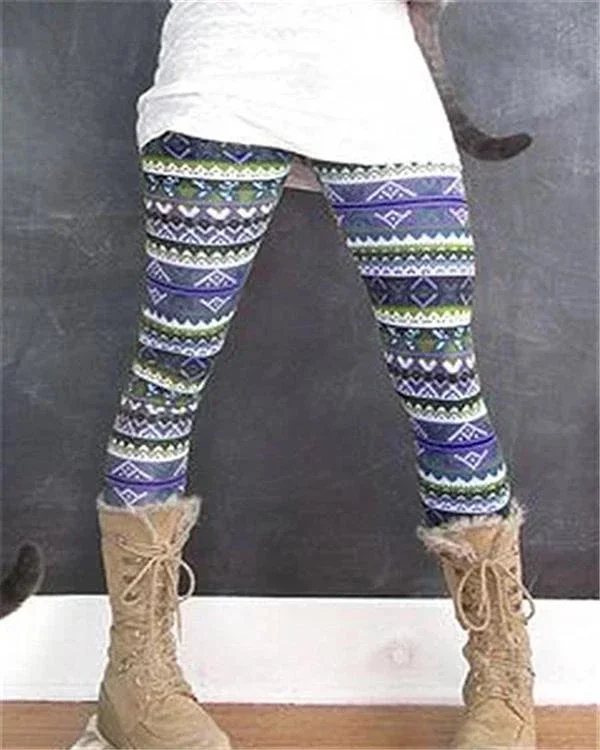 Stripe Vintage Print Leggings Casual Pants P595502