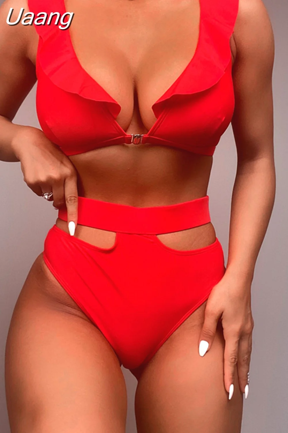 Uaang Up Bikini High Waist Women Swimwear Ruffle Swimsuit Female Brazilian Bikinis Set Biquini
