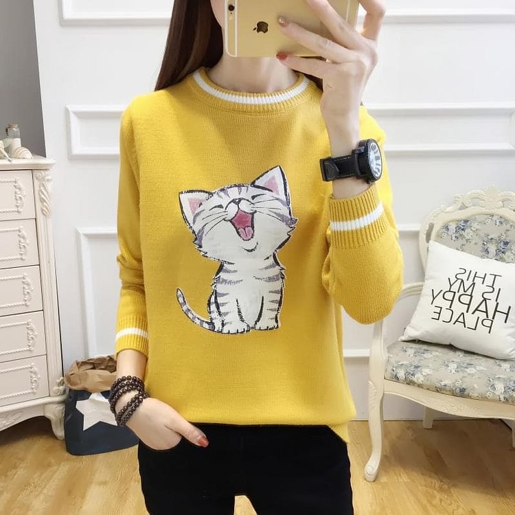 5 Colors Laughing Cat Kitty Sweater S13078