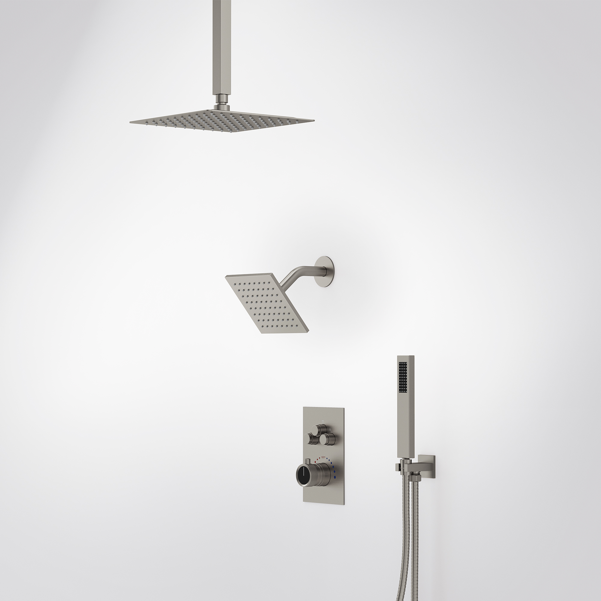 Ceiling-Mounted Thermostatic Shower System in Brushed Nickel