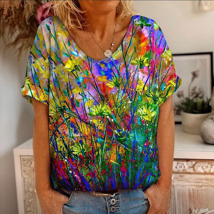 Casual Loose Contrast Print T-Shirt