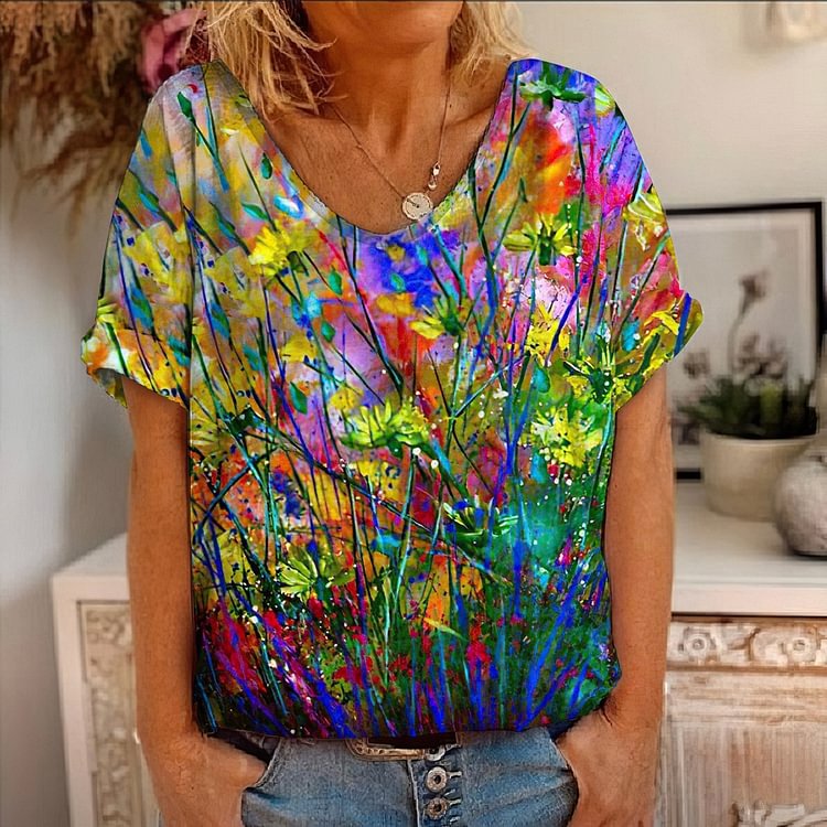 Casual Loose Contrast Print T-Shirt