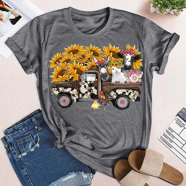ANB - Sunflower Farm Animals Truck Retro Tee-05656