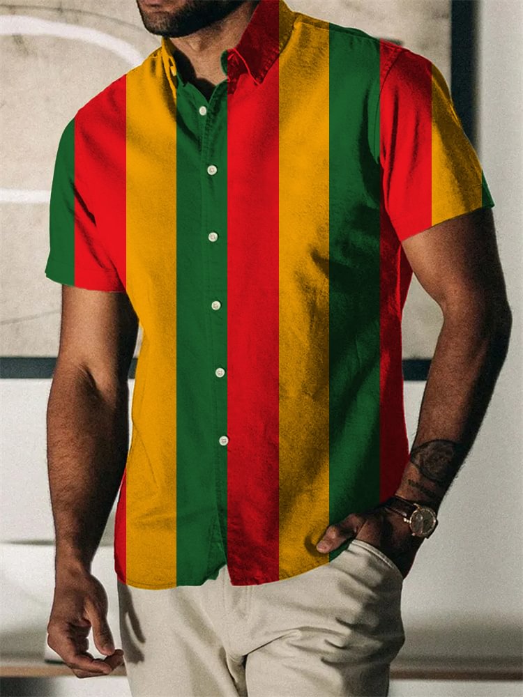 Men's Inspired Vertical Stripes Short Sleeve Shirt