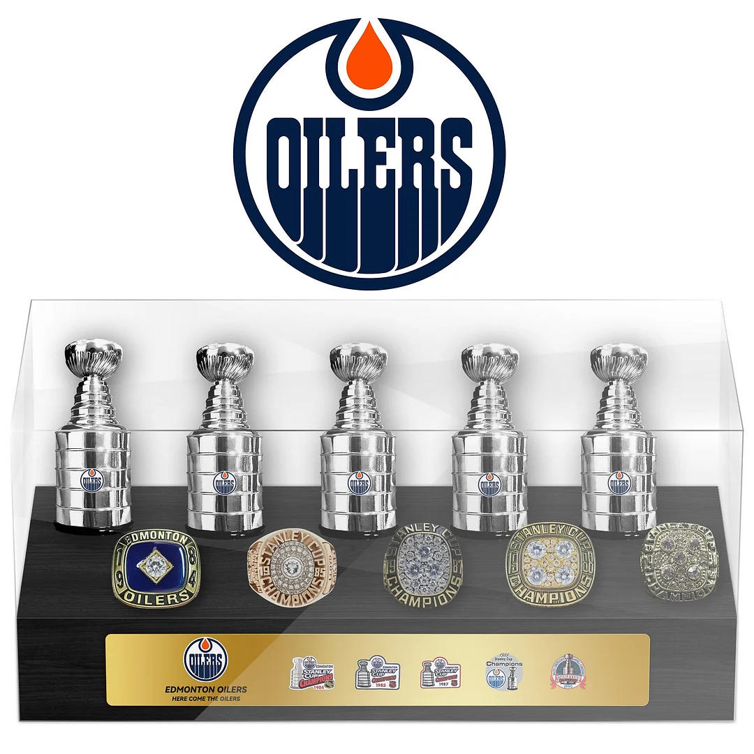 Edmonton Oilers NHL Trophy And Ring Display Case