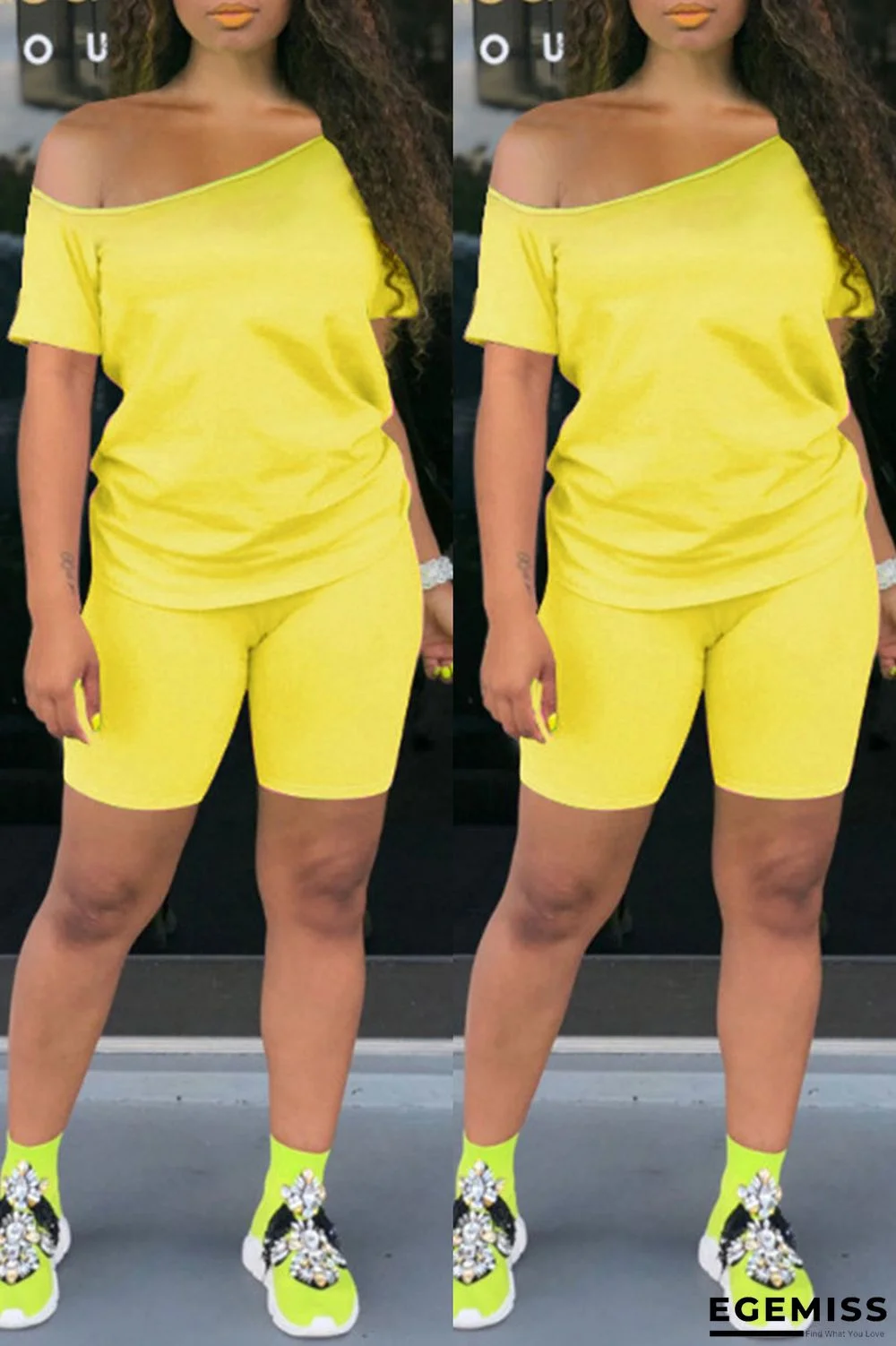 Yellow Fashion Casual Solid Basic Plus Size Two Pieces | EGEMISS