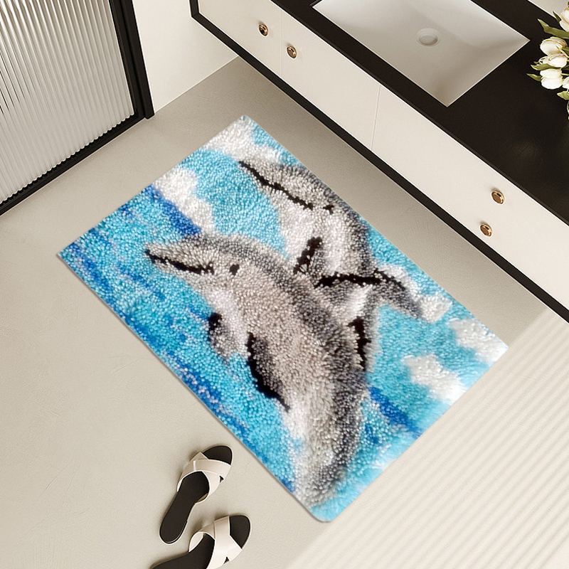 Hook Rug Kits Two Dolphins Jump in the Ocean Rug Carpet Needlework