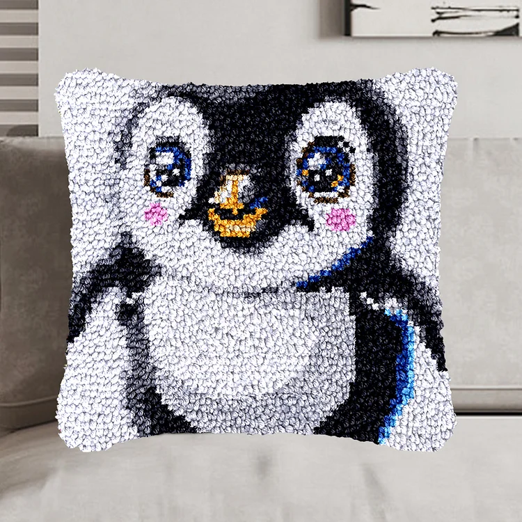Cute Penguin Pillowcase Latch Hook Kit for Adult, Beginner and Kid veirousa