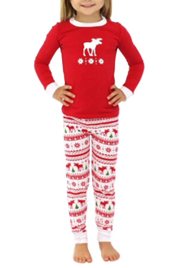 Girls Snowflake Reindeer Printed Family Christmas Pajama Set Ruby-elleschic