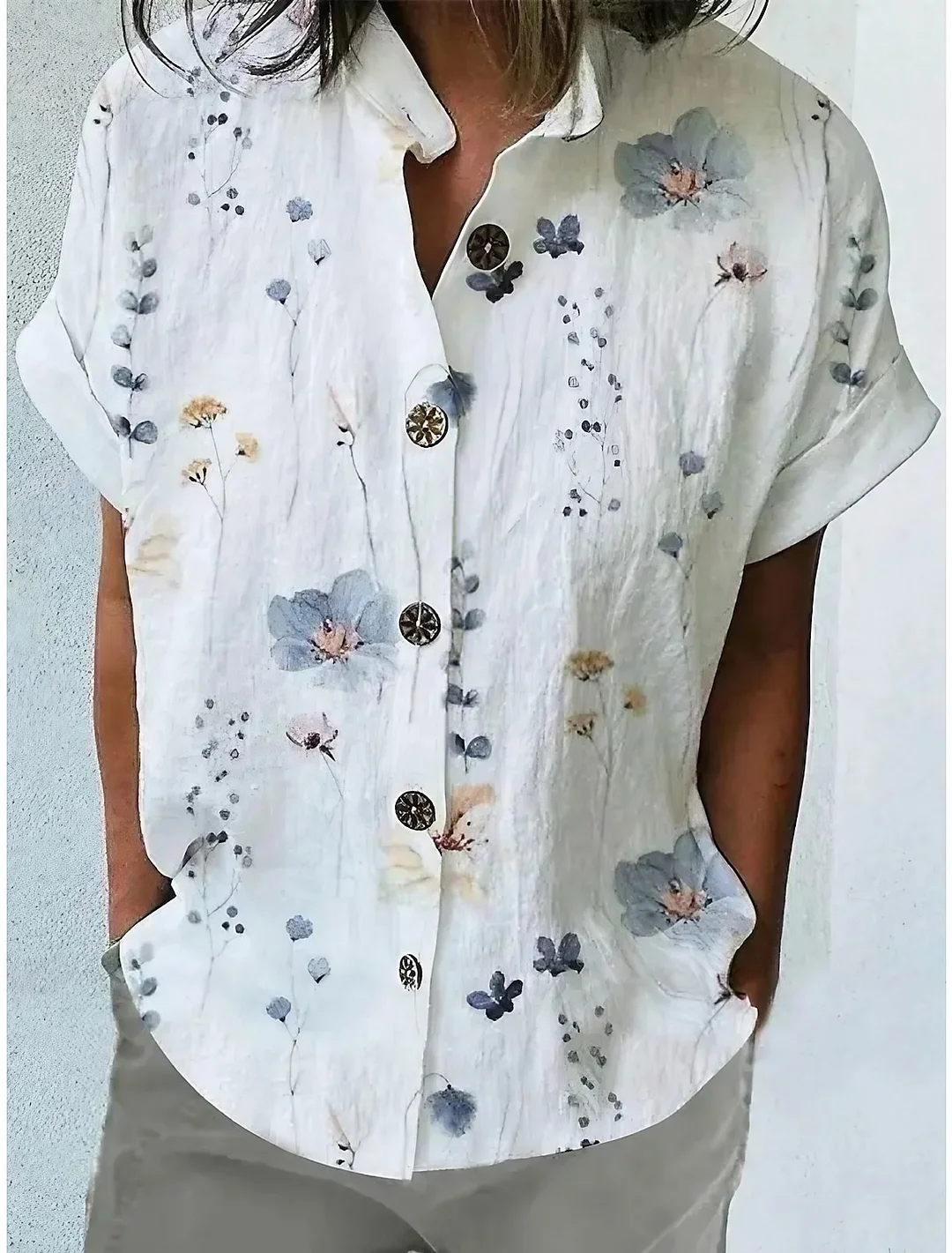 Casual Loose Floral Printed Short Sleeved Shirt