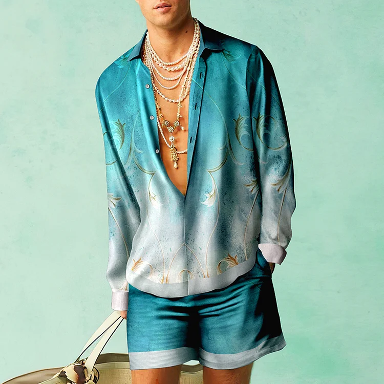 BrosWear Gradient Lake Water Print Shirt And Shorts Co-Ord