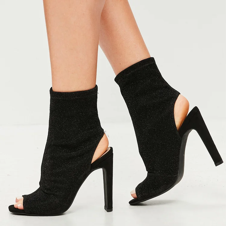 Black Peep Toe Booties Slingback Fashion Sock Boots US Size 3-15 |FSJ Shoes