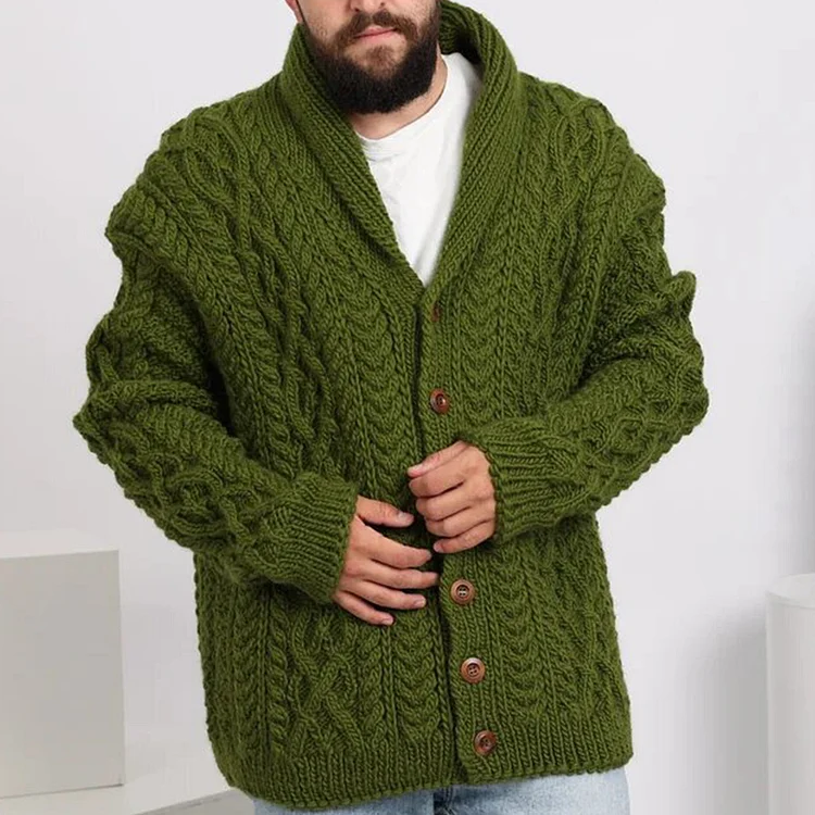Vintage Aran Sweater Knit Textured Cardigan Sweater