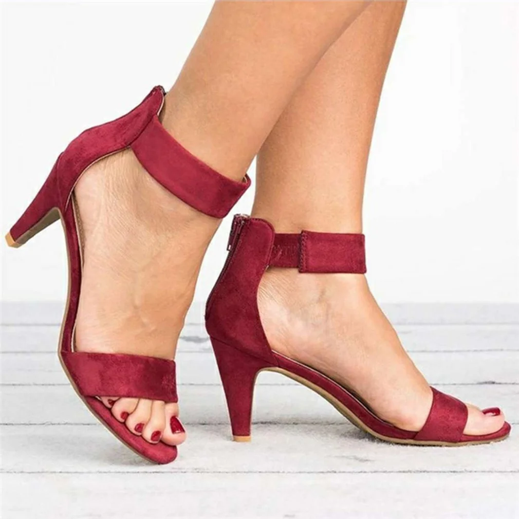 Pongl Spring Women Pumps Sandals Thin High Heel Open Toe Zipper Suede Leopard Platform Office Ladies Sandal Shoes Sapato Feminino