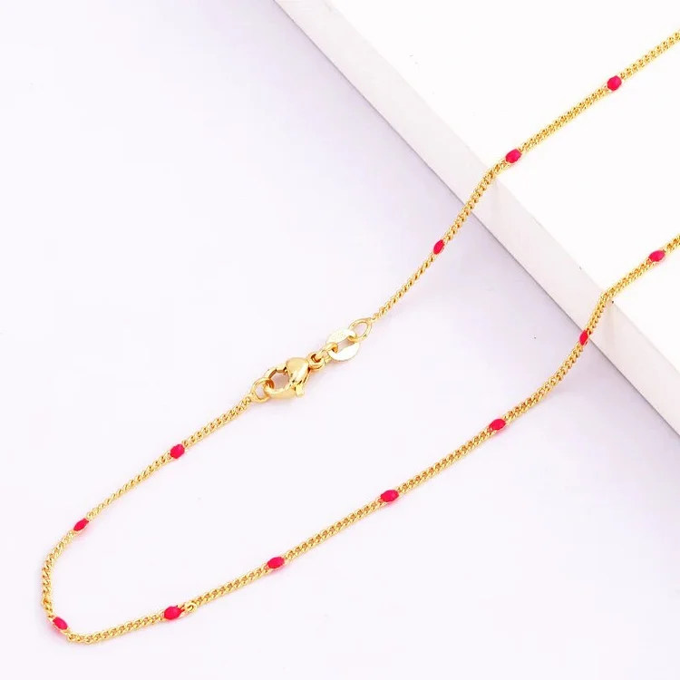Simple 18K Real Gold Plated Necklace , 45cm Length Brass Colorful Charm DIY Jewelry Findings Accessories Supplies