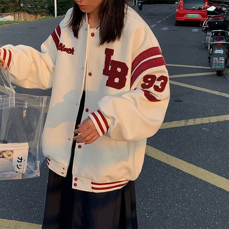 Baseball Jacket for Women Autumn Loose Bomber Jacket Women Oversize O Neck Embroidery Baseball Uniform Women's Jackets - BlackFridayBuys