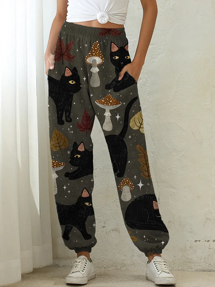 Black Cats & Mushroom Mystical Comfy Sweatpants