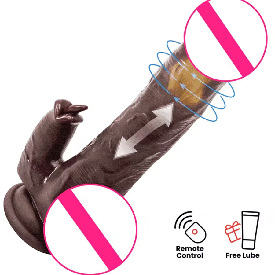 8.5-Inch Remote-Controlled Thrusting & Heating Black Dildo  Hands-Free,  Beginner-Friendly