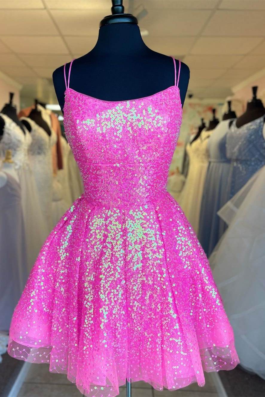 Bellasprom Sparkle A-line Barbie Pink Sequin Short Homecoming Dresses
