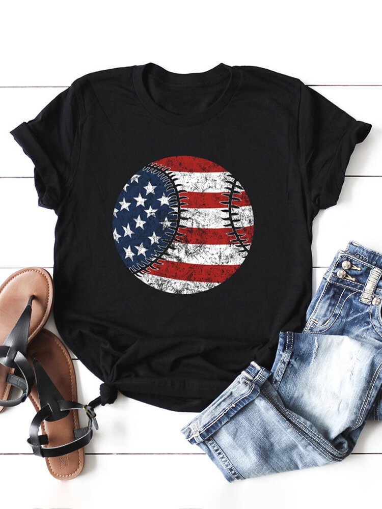 Baseball Flag Printed Short Sleeve O Neck T shirt P1667935