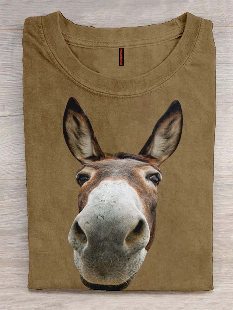 PeachBruh Donkey With Narrow Face Print Casual T-shirt