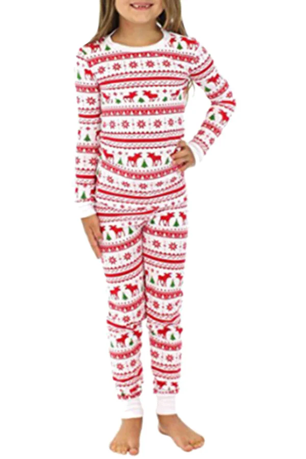 Girl Snowflake Reindeer Printed Family Christmas Pajama Set Light Pink-elleschic