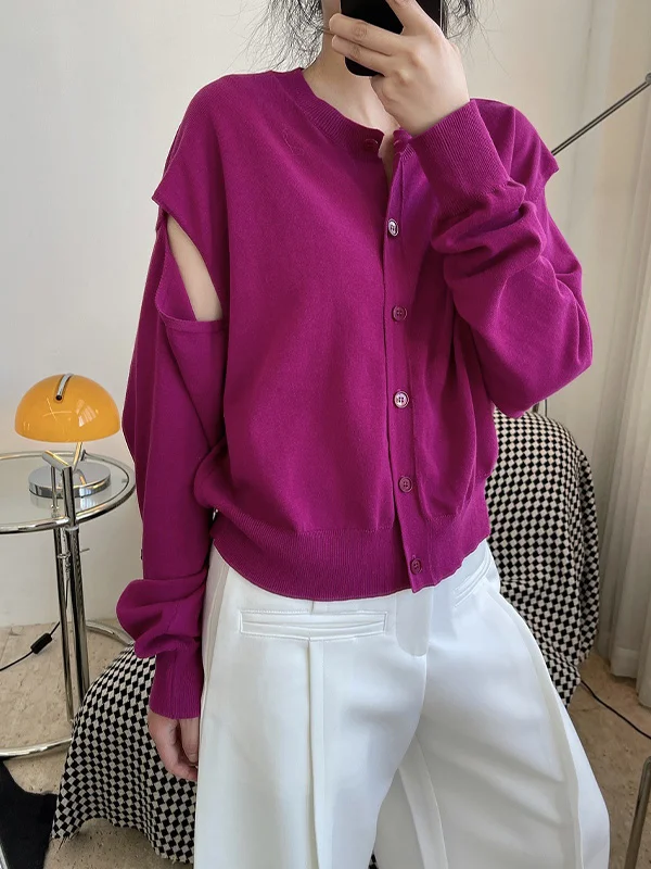 Solid Color V-Neck Sleeve Knitted Loose Slim Shirt
