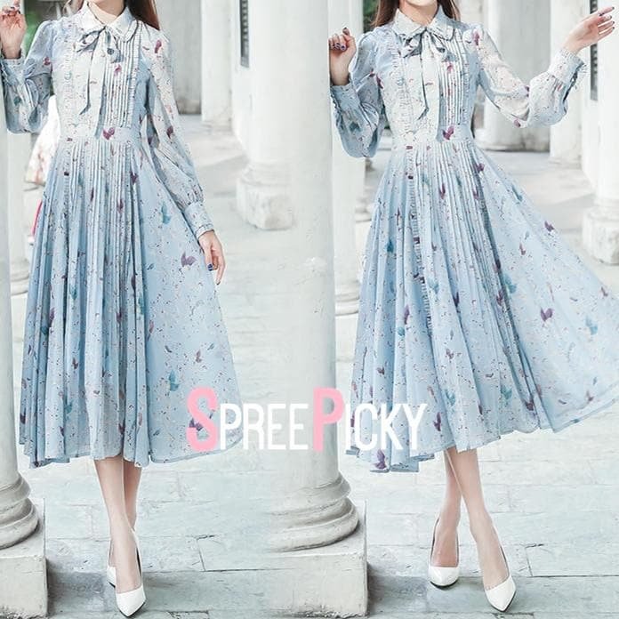{Reservation} Light Blue Sky Floral Breezy Dress SP179084
