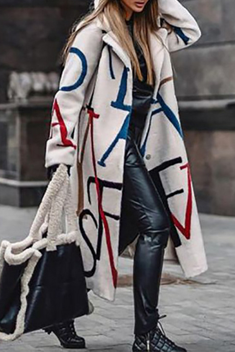Casual Print Split Joint Buttons Turndown Collar Outerwear - Life is Beautiful for You - SheChoic