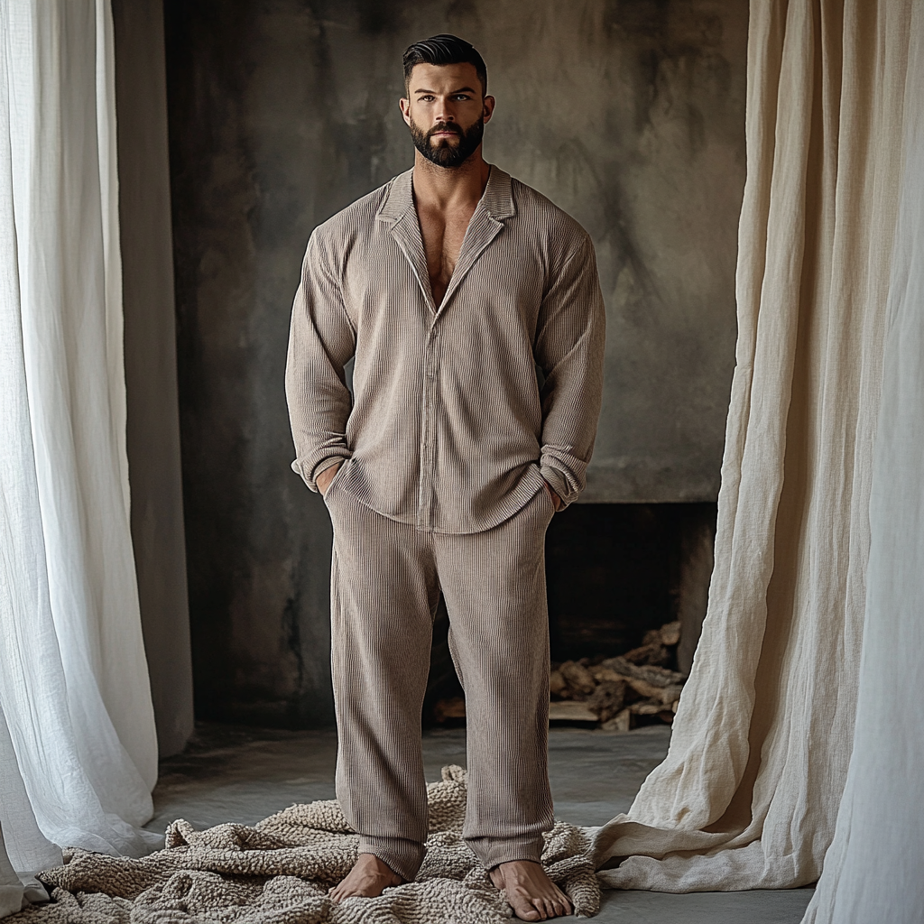 Men's Minimalist Autumn And Winter Warm And Comfortable Casual Pajamas And Pants Two-piece Set-inspireuse