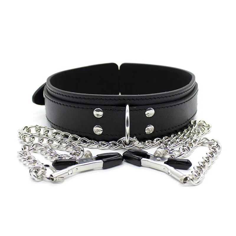 SM Sex Toys with Soft Rubber Liners Metal Chain Bondage Collar Padlock - Rose Toy