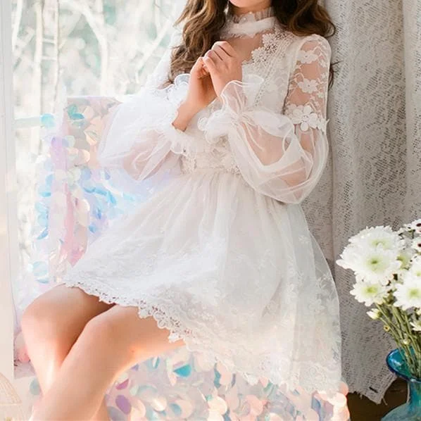 White Sweet Hollow Out Lace Dress SP179228