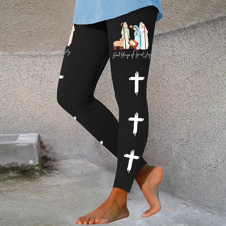 VChics Women's Christmas Glad Tidings Of Great Joy Nativity Stretch Leggings