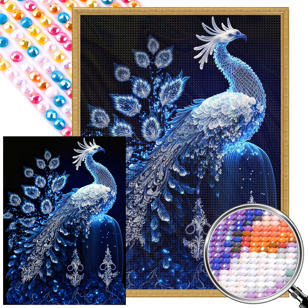 AB Diamond Painting - Full Round - blue crystal peacock (40*55CM)