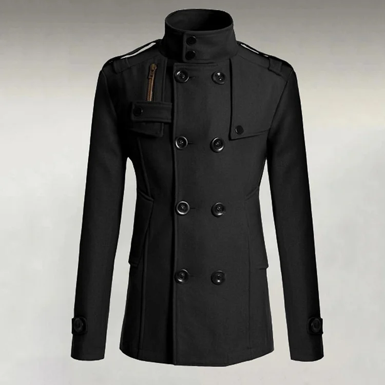 Men's Casual Solid Lapel Collar Double-Breasted Mid-Length Trench Coat