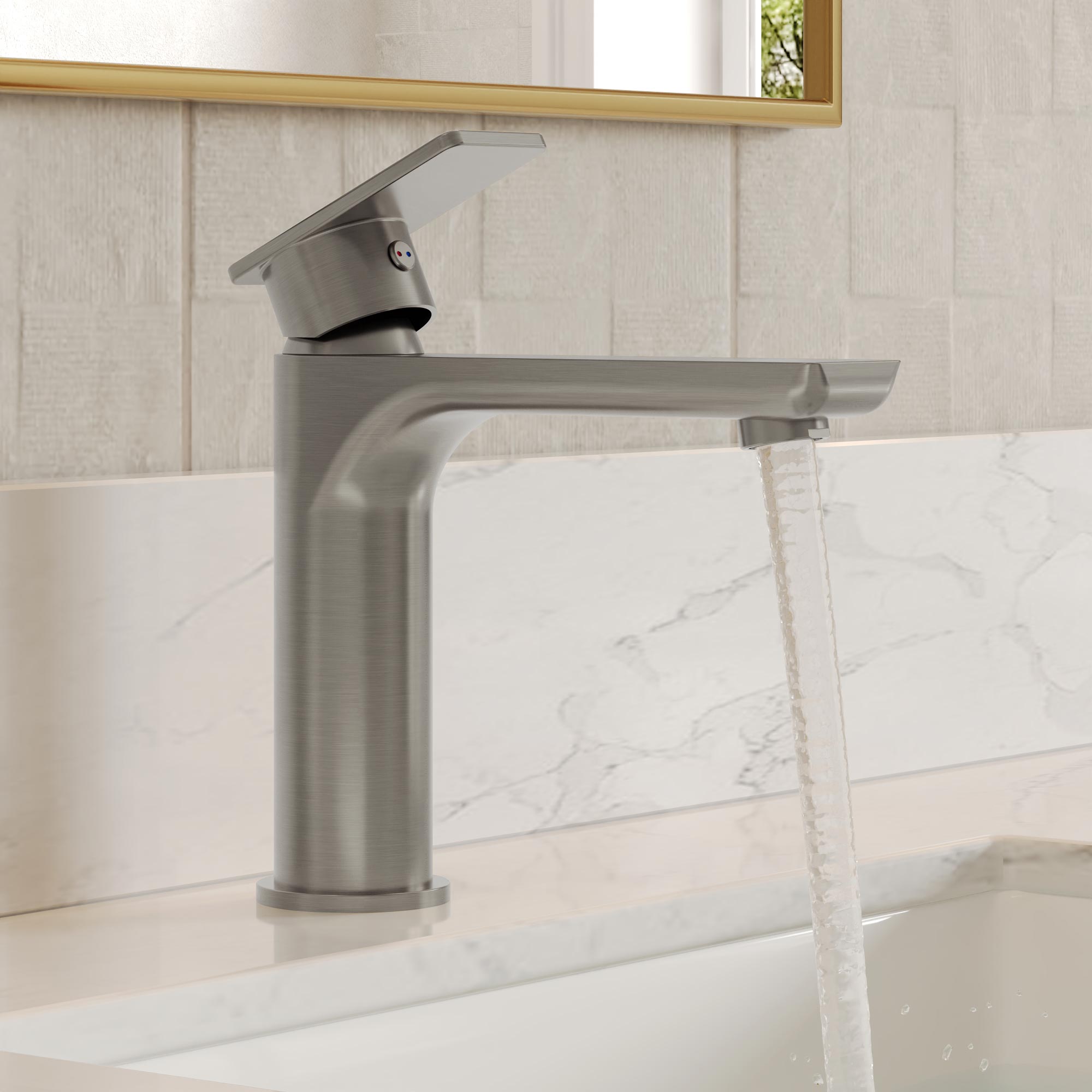 Modern Single Handle 1-Hole Deck Mount Bathroom Vanity Faucet with Spot Resistant in Vibrant Brushed Nickel