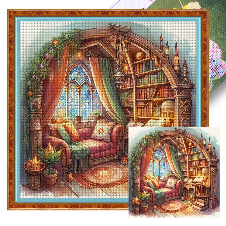 【Huacan Brand】Bedroom Scene 11CT Stamped Cross Stitch 50*50CM
