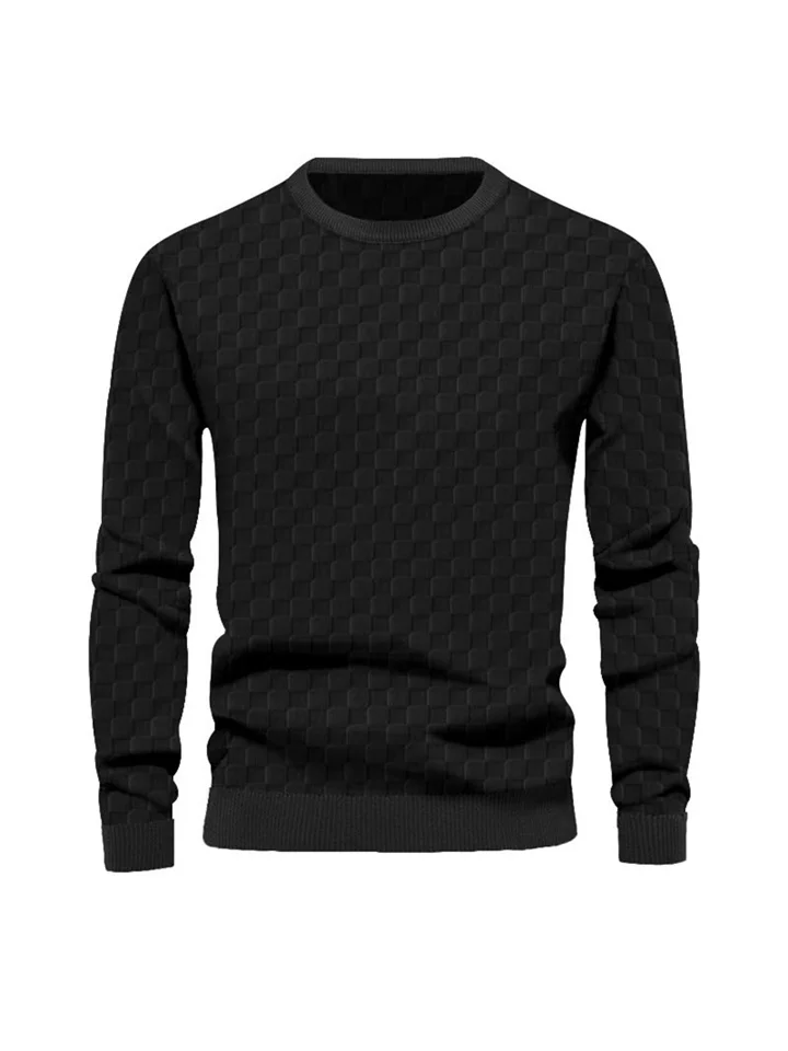 Men's Fall and Winter Men's Knitwear Heavy Jacquard Checkerboard Checkerboard Round Neck Casual Bottoming Long Sleeve Tops-JRSEE