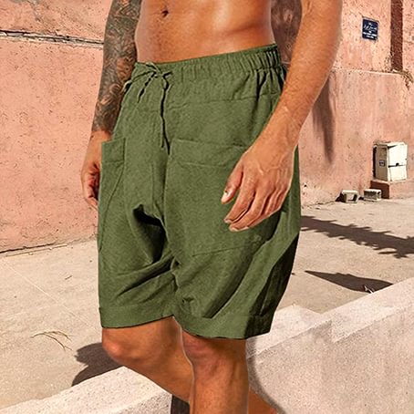 Men's Boho Linen Drawstring Loose With Pockets Casual Shorts