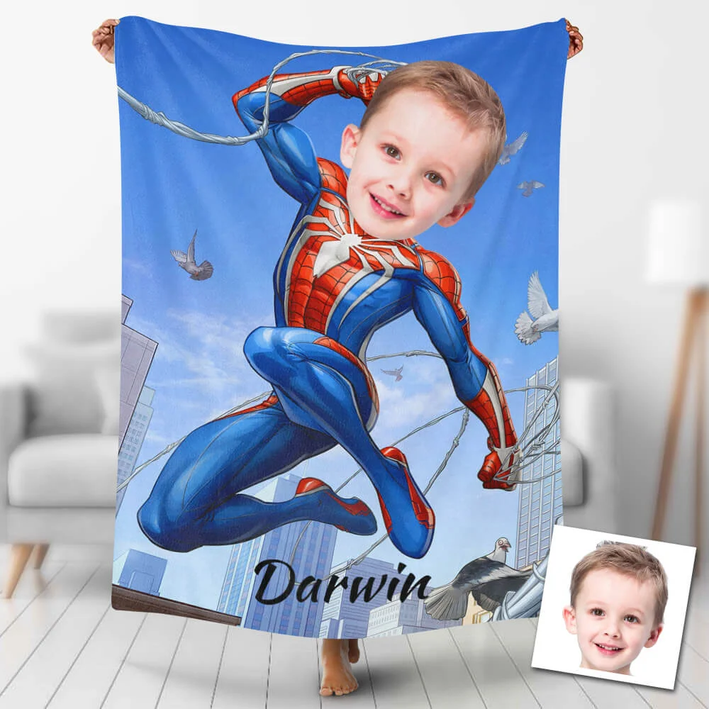 Custom Photo Blankets Personalized Photo Blanket Fleece Spiderman With Pigeon, Painting Style