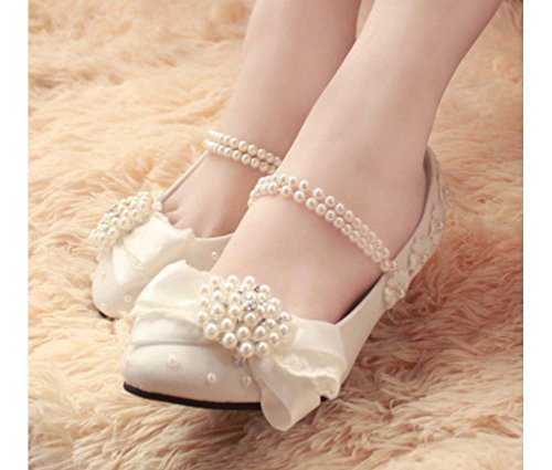 Women's White Lace With Pearl Comfortable Flats Bridal Shoes |FSJ Shoes