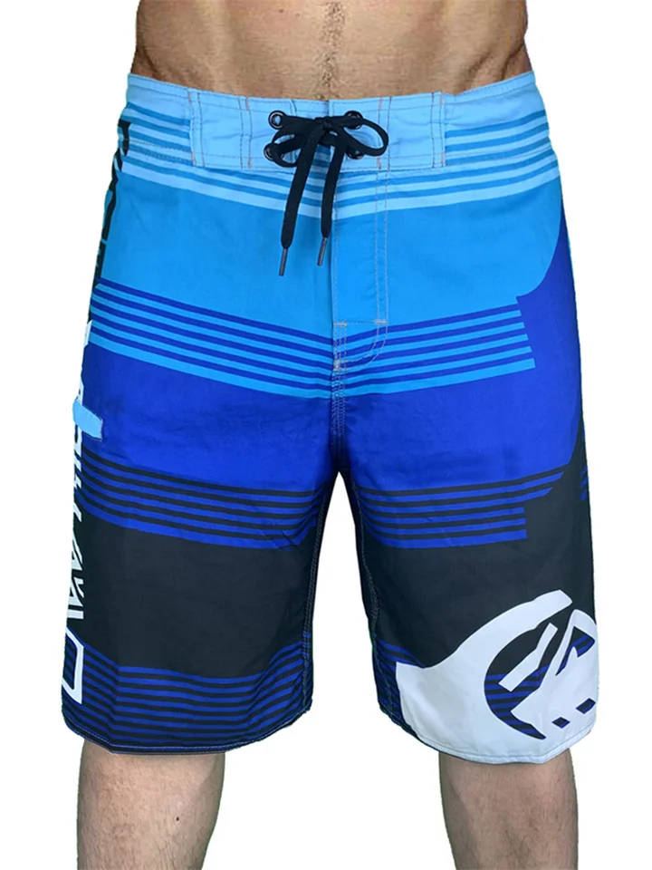Men's Swim Trunks Swim Shorts Bermuda Shorts Board Shorts Beach Shorts with Pockets 4-Way Stretch Stripe Swimwear Breathable Quick Dry Knee Length Bathing Chic Hawaiian Black Blue Micro-elastic
