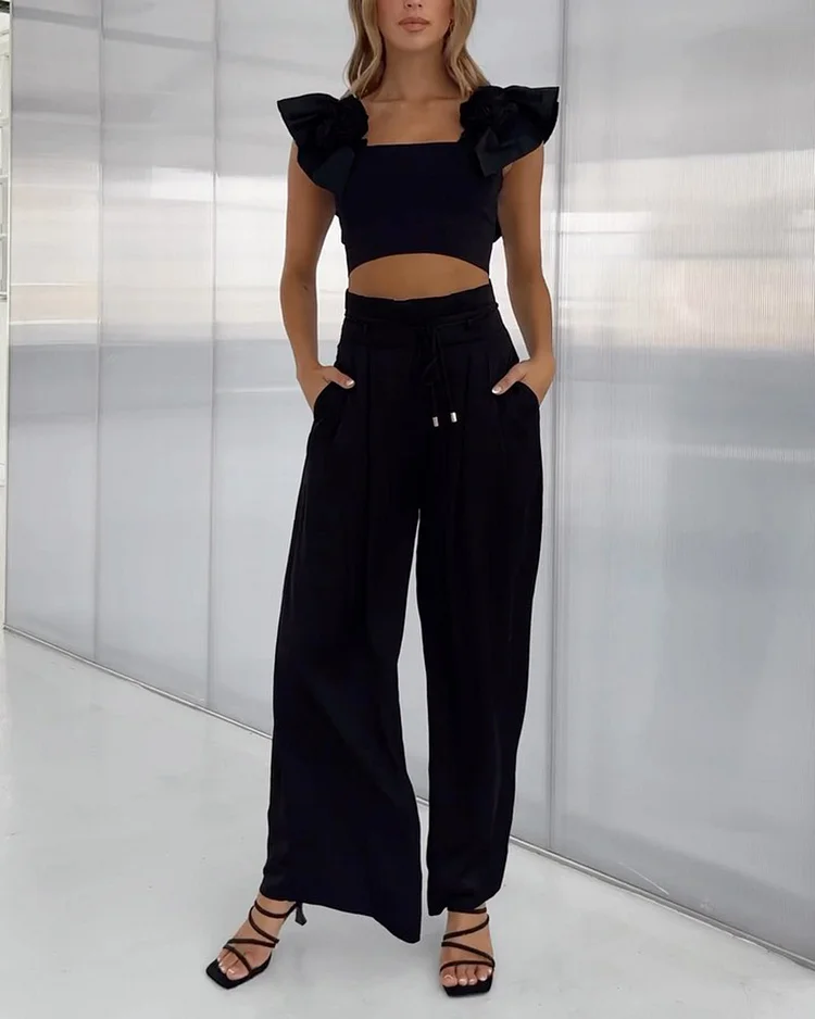 Trendy Fly Sleeve Top and Pants Set