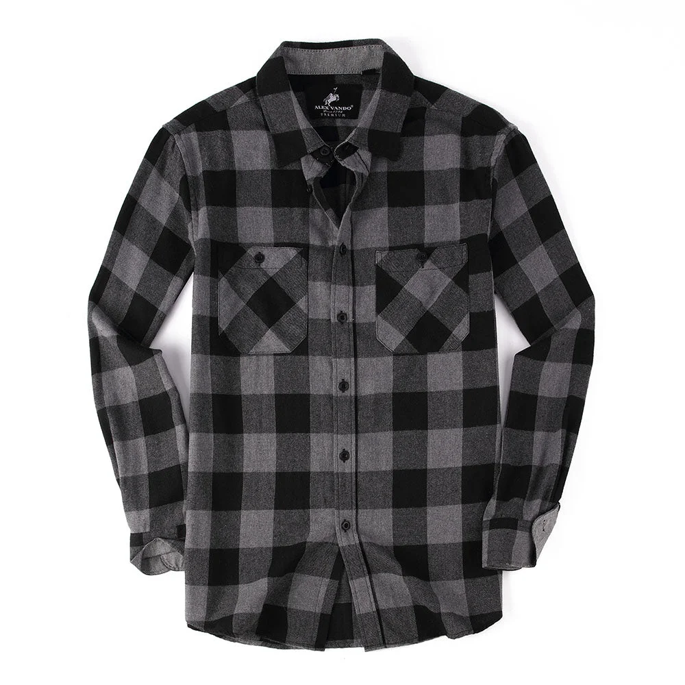 Fashion Button Down Flannel Shirt Grey/Black