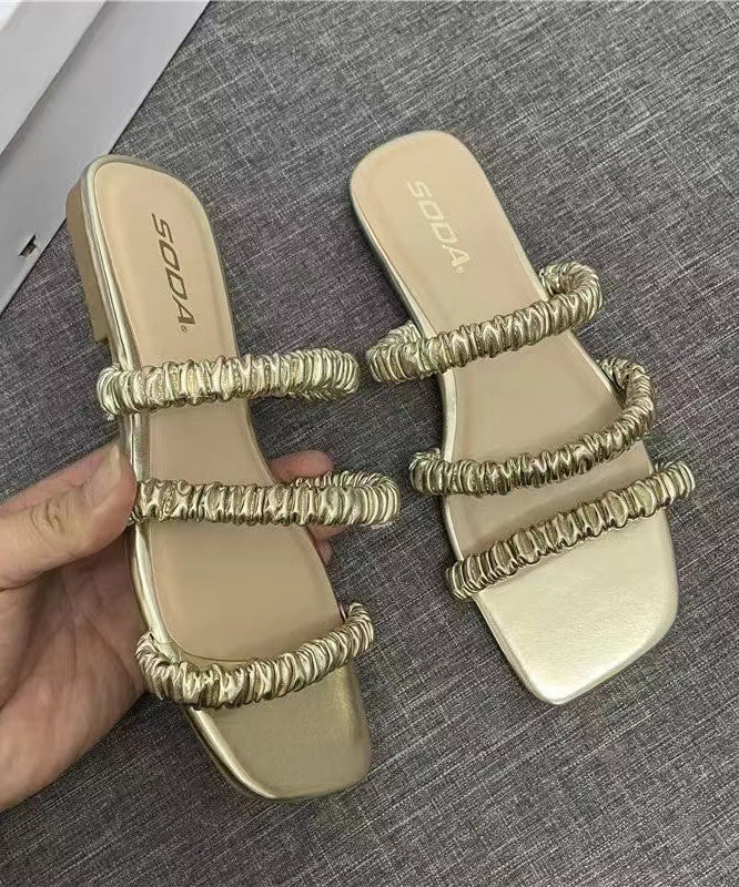 Unique Chunky Heel White Faux Leather Slide Sandals