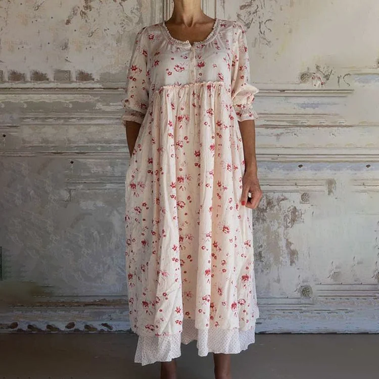 Vintage Floral Printed Stringy Selvedge Maxi Dress
